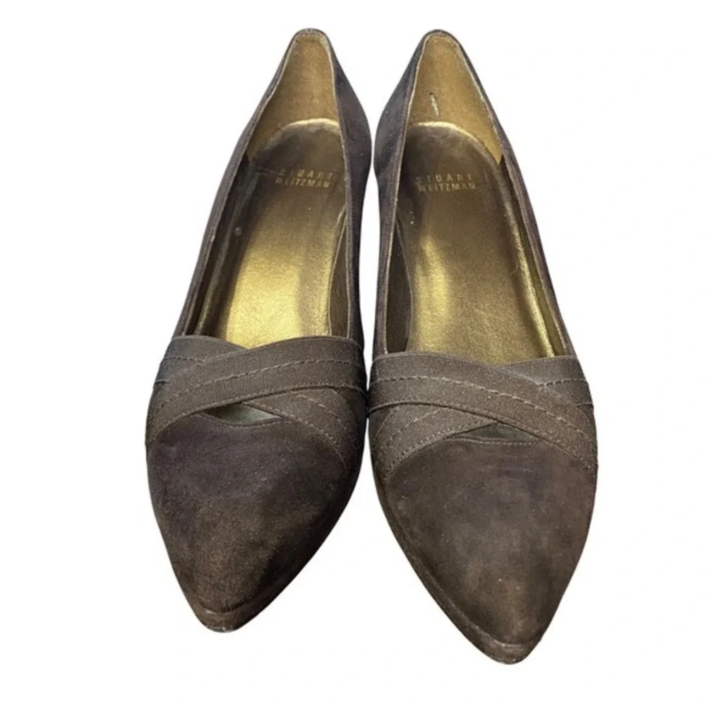 Stuart Weitzman Brown Suede Pointed‎ Toe Pumps with Ribbon Detail Size 6.5 M